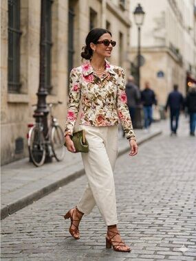 Dolce & Gabbana Cream & Pink Floral Cotton Tailored Blazer Jacket - US 2 (IT 38)